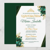Invitation Carton d'invitation Quinceañera Vert Emeraude & Or (Devant / Derrière)