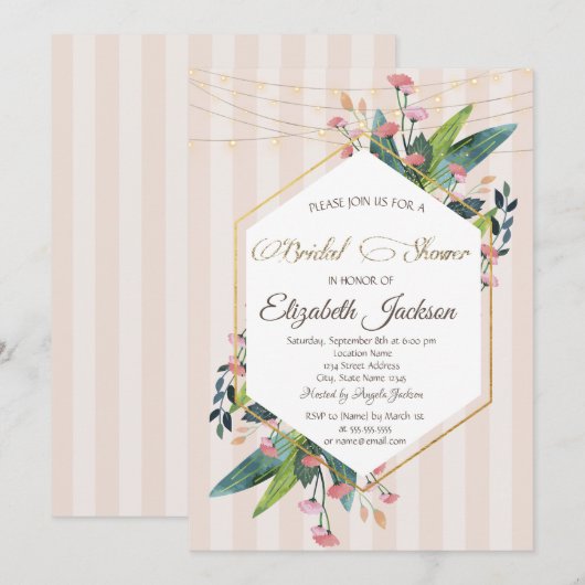 Invitation Carton d'invitation rayé à cadre floral pour une s (Devant / Derrière)