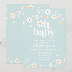 Invitation Carton d'invitation rétro bébé naissance bleu clai