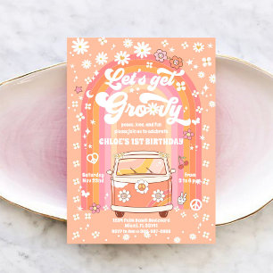 Invitation Carton d'invitation rétro funky pour un 1er annive