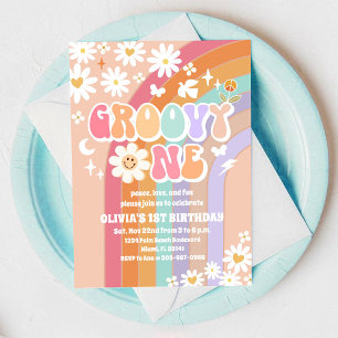 Invitation Carton d'invitation rétro funky pour un premier an
