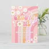 Invitation Carton d'invitation rétro Groovy Daisy pour un ann (Debout devant)