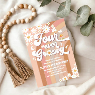 Invitation Carton d'invitation rétro Groovy Daisy pour un ann