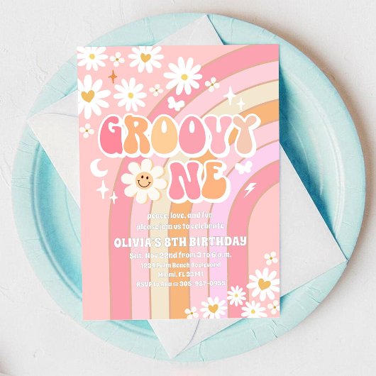 Invitation Carton d'invitation rétro Groovy Daisy pour un ann