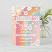 Invitation Carton d'invitation rétro groovy pour 13e annivers (Debout devant)