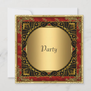 Invitation Carton d'invitation rétro Or Noir Rouge pour toute