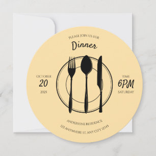 Invitation Carton d'invitation rond beige et noir pour dîner