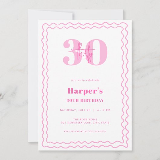 Invitation Carton d'invitation rose à motif ondulé pour l'ann (Devant)