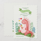 Invitation Carton d'invitation Rose Bébé Dino (Devant / Derrière)