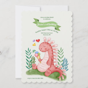 Invitation Carton d'invitation Rose Bébé Dino