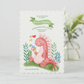 Invitation Carton d'invitation Rose Bébé Dino (Debout devant)