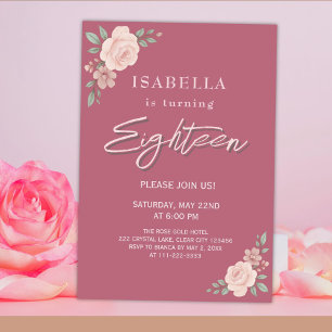 Invitation Carton d'invitation rose pour 18e anniversaire
