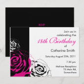 Invitation Carton d'invitation Rose pour anniversaire (Devant / Derrière)