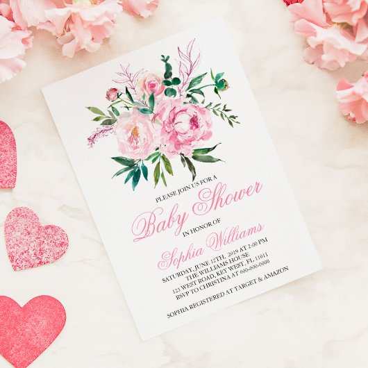 Invitation Carton d'invitation rose pour Baby Shower