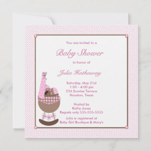 Invitation Carton d'invitation rose pour bébé fille ethnique