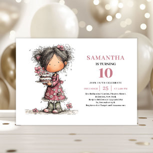 Invitation Carton d'invitation rose pour les 10 ans de la fil