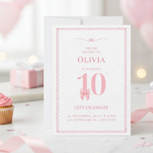Invitation Carton d'invitation rose pour les 10 ans d'une fil