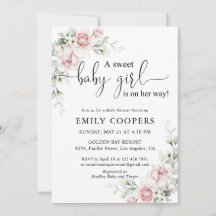 Carton d'invitation rose saumon floral pour Baby S