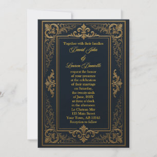 Invitation Carton d'invitation royal à feuilles noires et dor