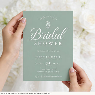 Invitation Carton d'invitation simple vert sauge pour une dou