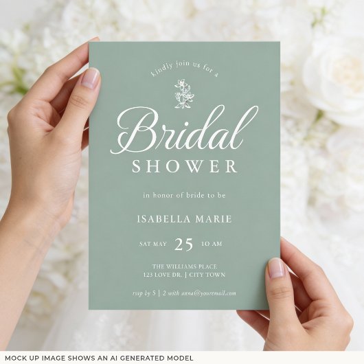 Invitation Carton d'invitation simple vert sauge pour une dou