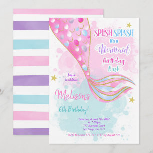 Invitation Carton d'invitation sirène couleur eau pour enfant