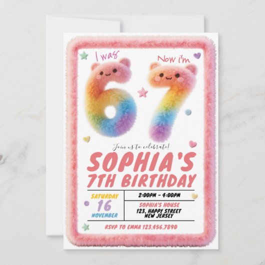 Invitation Carton d'invitation Six Seven Fluffy Fur pour anni (Devant)