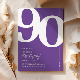 Invitation Carton d'invitation sophistiqué violet pour 90e an