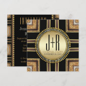 Invitation Carton d'invitation Squaz ArtDeco Noir Or pour coc (Devant / Derrière)