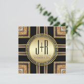 Invitation Carton d'invitation Squaz ArtDeco Noir Or pour coc (Debout devant)