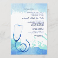 Carton d'invitation Stéthoscope Aquarelle