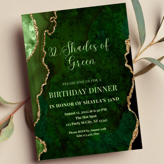 Invitation Carton d'invitation Teintes de vert modifiables Ve