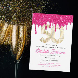 Invitation Carton d'invitation tendance rose pailleté 50ème a