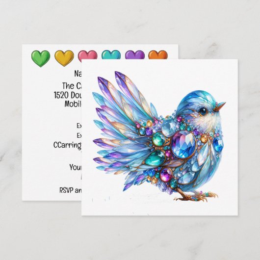 Invitation Carton d'invitation Thème Oiseaux Brillant Précieu (Devant / Derrière)