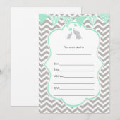Invitation Carton d'invitation vert menthe argent éléphant (Devant / Derrière)