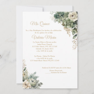 Invitation Carton d'invitation vert sauge élégant avec rose e