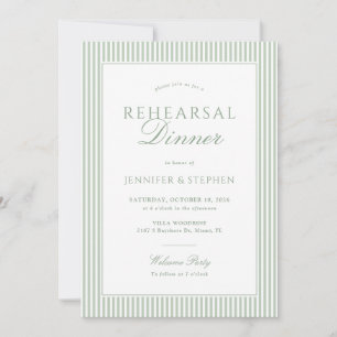 Invitation Carton d'invitation vert sauge rayé pour le dîner
