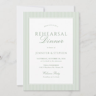 Invitation Carton d'invitation vert sauge rayé pour le dîner
