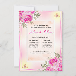 Invitation Carton d'invitation vibrant rose et or pour le dîn