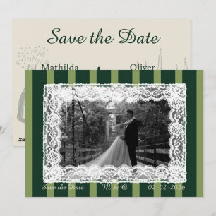 Invitation Carton d'invitation vintage à rayures vert clair e