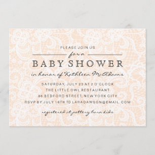 Invitation Carton d'invitation vintage pêche dentelle pour Ba