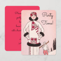 Carton d'invitation vintage pour une fête de ski s