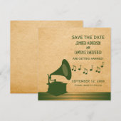 Invitation Carton d'invitation vintage vert avec gramophone p (Devant / Derrière)