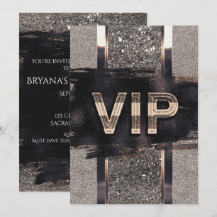 Invitation Carton d'invitation VIP Black & Faux Metallic pour