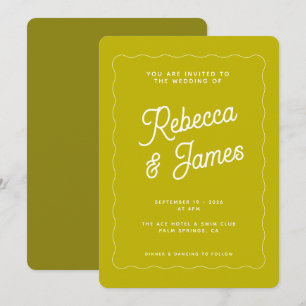 Invitation Carton Mariage Cadre Vague Gras Chartreuse Rétro G