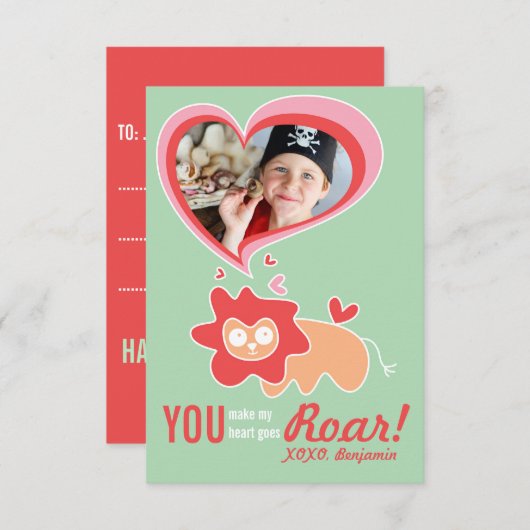 Invitation Carton mignon Orange Lion Classe Valentine Photo (Devant / Derrière)