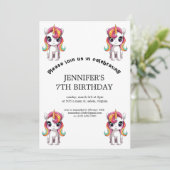 Invitation Carton mignon Rainbow Unicorn fête d'anniversaire (Debout devant)