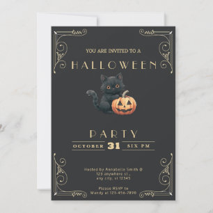 Invitation Carton noir et or Chat noir Halloween