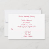 Invitation Carton Réponse Réception de Mariage Roses Roses Su (Dos)