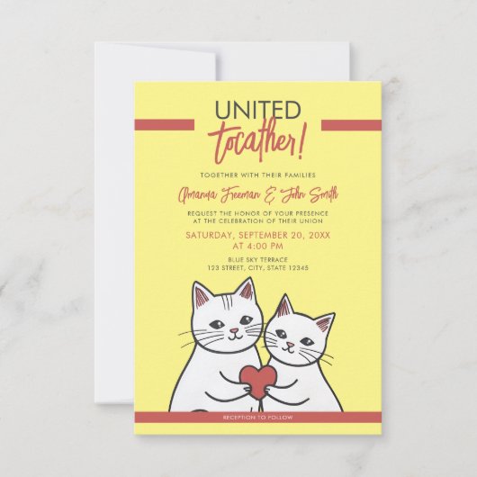 Invitation Carton Rouge et blanc Mariage Whimsical Cats (Devant)